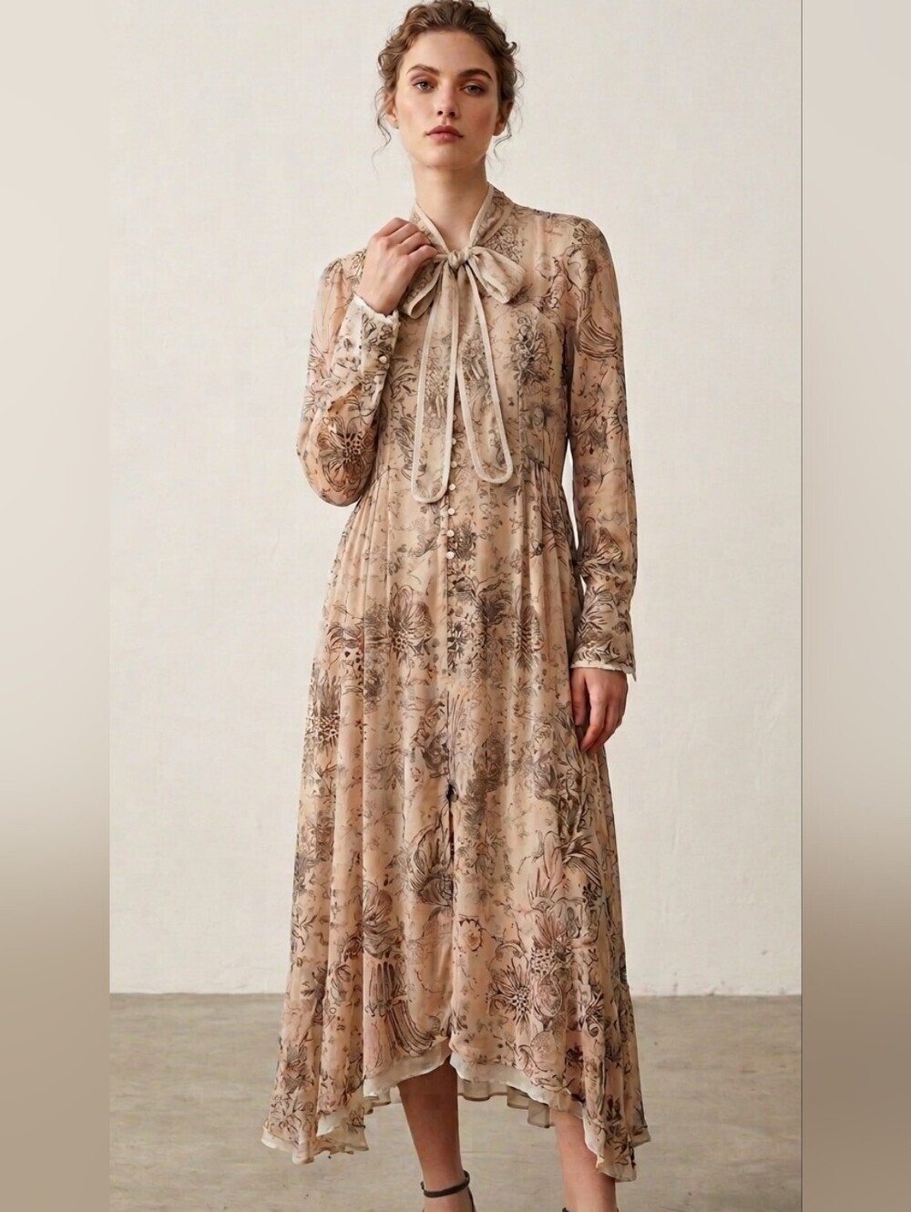 ZARA Studio Maxi Dress Beige Pink Floral CottageCore Limited Edition Size XS NWT